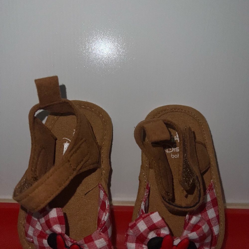 Disney Baby Red and Brown Checkered Sandals